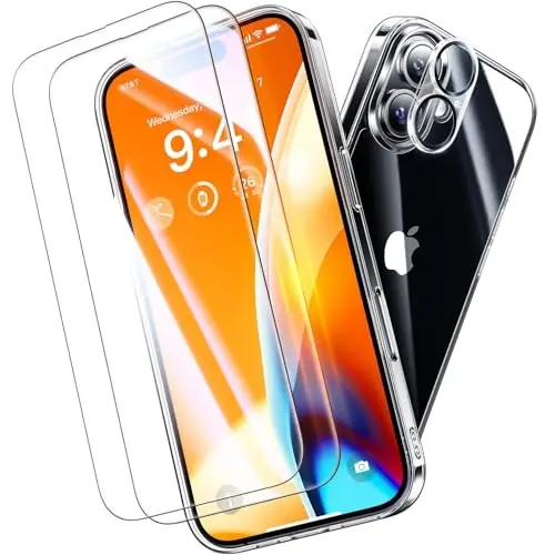 Opxyl Not Yellowing for iPhone 16 Case Clear, 360° Protection with 2X Screen Protector + 2X Camera Lens Protector, Military Grade Shockproof Phone Case Slim Cover for iPhone 16, Clear 