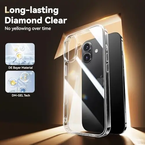 Opxyl Not Yellowing for iPhone 16 Case Clear, 360° Protection with 2X Screen Protector + 2X Camera Lens Protector, Military Grade Shockproof Phone Case Slim Cover for iPhone 16, Clear - OPXYL (1)