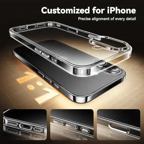 Opxyl Not Yellowing for iPhone 16 Case Clear, 360° Protection with 2X Screen Protector + 2X Camera Lens Protector, Military Grade Shockproof Phone Case Slim Cover for iPhone 16, Clear - 5