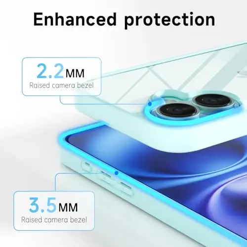 LoeoeL for iPhone 16 Case Clear, Transparent Hybrid 16 Phone Case [Hard Plastic & Soft Silicone Bumper] Acrylic Non Yellowing Thin Slim Protective Cover for Women, Teal - 5