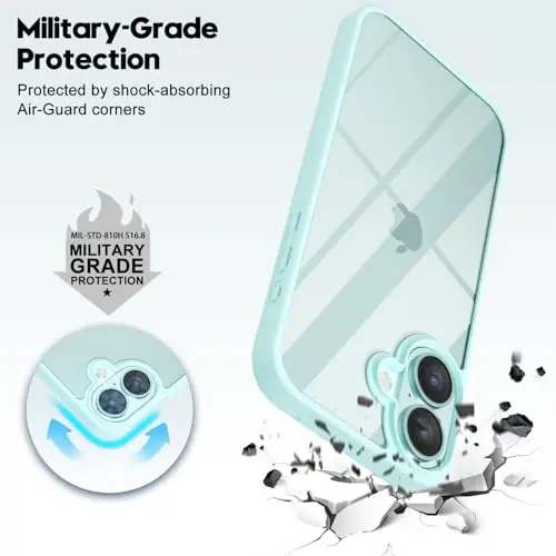 LoeoeL for iPhone 16 Case Clear, Transparent Hybrid 16 Phone Case [Hard Plastic & Soft Silicone Bumper] Acrylic Non Yellowing Thin Slim Protective Cover for Women, Teal - 6