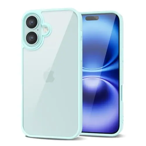 LoeoeL for iPhone 16 Case Clear, Transparent Hybrid 16 Phone Case [Hard Plastic & Soft Silicone Bumper] Acrylic Non Yellowing Thin Slim Protective Cover for Women, Teal - 14