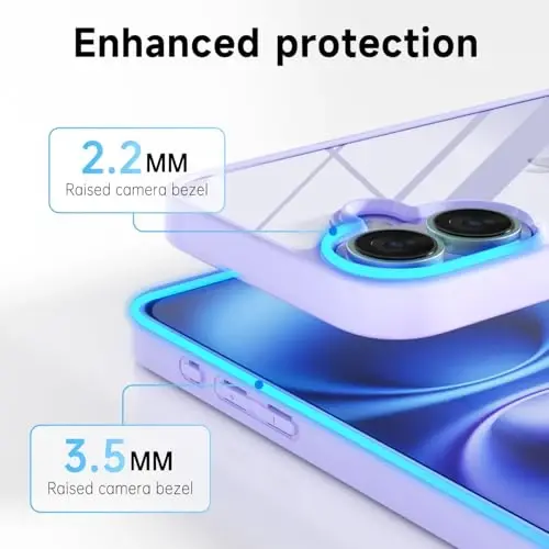 LoeoeL for iPhone 16 Case Clear, Transparent Hybrid 16 Phone Case [Hard Plastic & Soft Silicone Bumper] Acrylic Non Yellowing Thin Slim Protective Cover for Women, Purple Lavender - 8