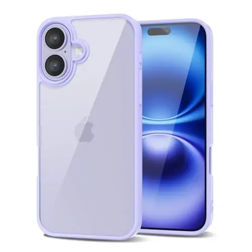 iPhone 16 Kılıfı Şeffaf LoeoeL, Şeffaf Hibrit 16 Telefon Kılıfı [Sert Plastik ve Yumuşak Silikon Tampon] Akrilik Sararmayan İnce İnce Koruyucu Kapak, Kadınlar için Mor Lavanta 