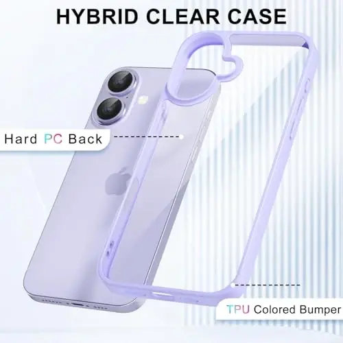 iPhone 16 Kılıfı Şeffaf LoeoeL, Şeffaf Hibrit 16 Telefon Kılıfı [Sert Plastik ve Yumuşak Silikon Tampon] Akrilik Sararmayan İnce İnce Koruyucu Kapak, Kadınlar için Mor Lavanta - 3