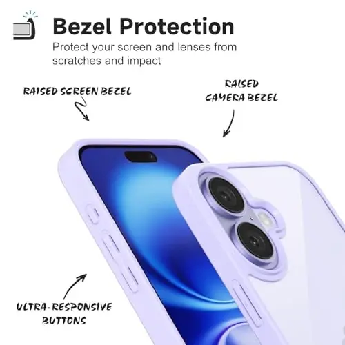 iPhone 16 Kılıfı Şeffaf LoeoeL, Şeffaf Hibrit 16 Telefon Kılıfı [Sert Plastik ve Yumuşak Silikon Tampon] Akrilik Sararmayan İnce İnce Koruyucu Kapak, Kadınlar için Mor Lavanta - 4