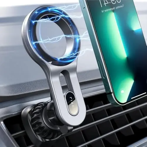 LISEN for iPhone 16 MagSafe Car Mount, [Quick Install] Ultra Magnetic Long Arm Mag Safe Car Phone Holder Vent, Car Accessories Fit for iPhone 16 Pro Max 15 14 13 12 Plus Mini Men Women, Silver - 1