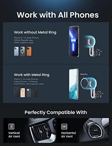 LISEN for iPhone 16 MagSafe Car Mount, [Quick Install] Ultra Magnetic Long Arm Mag Safe Car Phone Holder Vent, Car Accessories Fit for iPhone 16 Pro Max 15 14 13 12 Plus Mini Men Women, Silver - 2