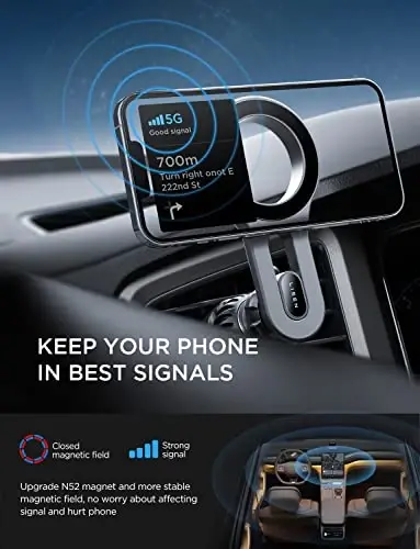 LISEN for iPhone 16 MagSafe Car Mount, [Quick Install] Ultra Magnetic Long Arm Mag Safe Car Phone Holder Vent, Car Accessories Fit for iPhone 16 Pro Max 15 14 13 12 Plus Mini Men Women, Blue - 4