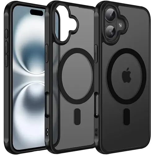 ivoler Magnetic Case for iPhone 16 Plus 6.7'' [Compatible with Magsafe] [15 FT Military Grade Protection] Magnetic Charger Case Bumper for 16 Plus, Frosted Translucent Back Phone Cover- Matte Black - 1