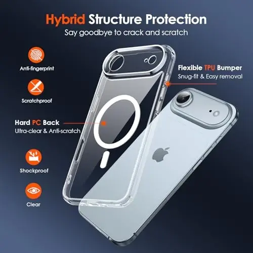 ivoler Magnetic Case for iPhone Air 6.5'' [Compatible with Magsafe] [ 15FT Military Grade Protection] Magnetic Charger Case Bumper,Frosted Translucent Back for iPhone 17 Air Cover -Clear - 3