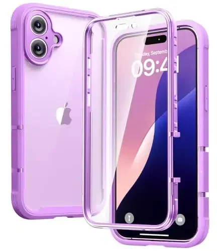 Diaclara Designed for iPhone 16 Plus Case 6.7 Inch,Upgraded [Full Camera Protection] Full Body Rugged Clear Bumper Case with Built-in Screen Protector,Dark Pink - 1