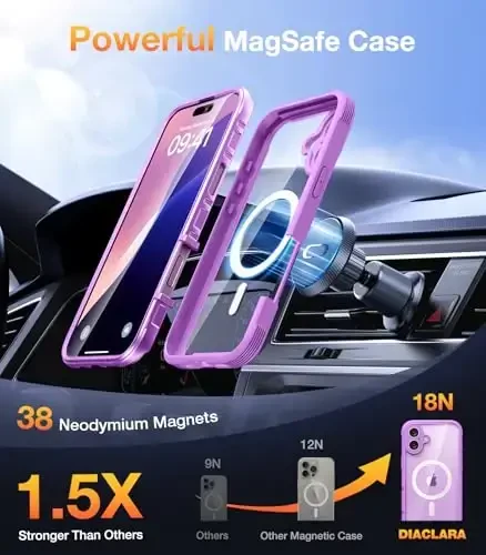 Diaclara Designed for iPhone 16 Plus Case 6.7 Inch,Upgraded [Full Camera Protection] Full Body Rugged Clear Bumper Case with Built-in Screen Protector,Dark Pink - 5