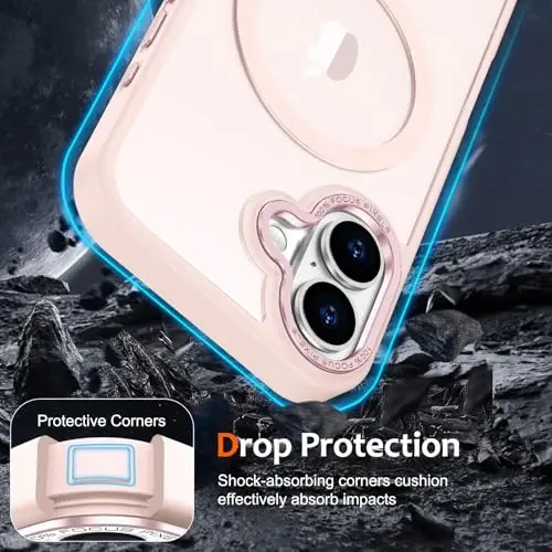 Anuck Case for iPhone 16 Plus Case Magnetic Phone Case Compatible with MagSafe, Soft TPU Bumper Hard Translucent Matte Back Slim Fit Shockproof Protective Cover for Men Women Girls - Pink - 4