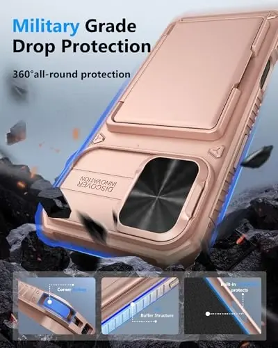 ATATOO for iPhone 16 Plus Case Wallet, Built-in Card Holder (Store 3-5 Cards) & Slide Lens Cover, Military Grade Protection, Shockproof Silicone Protective Case for iPhone 16 Plus 6.7