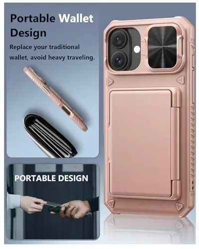 ATATOO for iPhone 16 Plus Case Wallet, Built-in Card Holder (Store 3-5 Cards) & Slide Lens Cover, Military Grade Protection, Shockproof Silicone Protective Case for iPhone 16 Plus 6.7