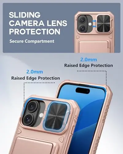 ATATOO for iPhone 16 Plus Case Wallet, Built-in Card Holder (Store 3-5 Cards) & Slide Lens Cover, Military Grade Protection, Shockproof Silicone Protective Case for iPhone 16 Plus 6.7