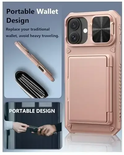 ATATOO for iPhone 16 Plus Case Wallet, Built-in Card Holder (Store 3-5 Cards) & Slide Lens Cover, Military Grade Protection, Shockproof Silicone Protective Case for iPhone 16 Plus 6.7