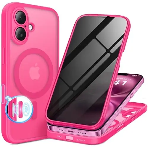 BERFY for iPhone 16 Plus Case, Compatible with MagSafe, Built-in Privacy Screen Protector and Camera Protection, Anti-Spy Full Body Shockproof Matte Phone Case for 16 Plus 6.7