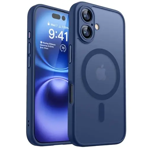 CANSHN Magnetic for iPhone 16 Plus Case, Upgraded [Full Camera Protection] [Compatible with Magsafe] [Translucent Matte] Shockproof Protective Phone Case for iPhone 16 Plus - Deep Blue - 1