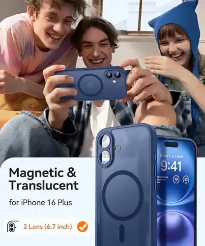 CANSHN Magnetic for iPhone 16 Plus Case, Upgraded [Full Camera Protection] [Compatible with Magsafe] [Translucent Matte] Shockproof Protective Phone Case for iPhone 16 Plus - Deep Blue - 2