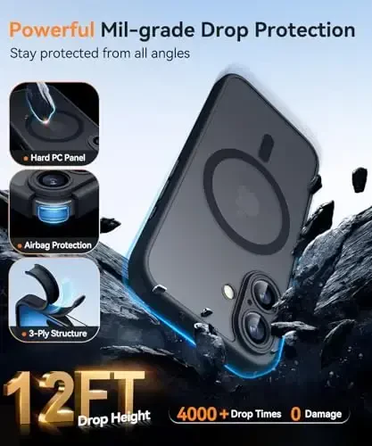 CANSHN Magnetic for iPhone 16 Plus Case, Upgraded [Full Camera Protection] [Compatible with Magsafe] [Translucent Matte] Shockproof Protective Phone Case for iPhone 16 Plus - Black - 6