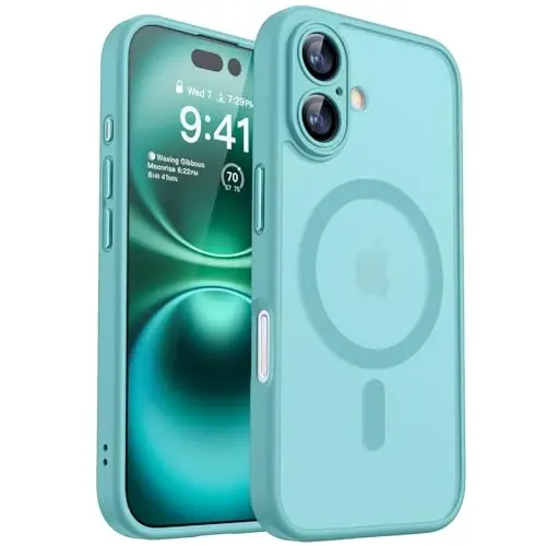 CANSHN Magnetic for iPhone 16 Plus Case, Upgraded [Full Camera Protection] [Compatible with Magsafe] [Translucent Matte] Shockproof Protective Phone Case for iPhone 16 Plus - Teal - 1