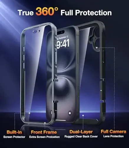 Diaclara Designed for iPhone 16 Plus Case 6.7 Inch,Upgraded [Full Camera Protection] Full Body Rugged Clear Bumper Case w/Built-in Screen Protector for 16Plus,Black - DIACLARA (1)