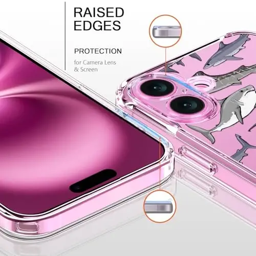 bicol for iPhone 16 Plus Case with Screen Protector, Enhanced Camera Protection, Crystal Acrylic Clear with Fashionable Designs for Girls Women, Slim Fit Protective Phone Cover, Beautiful Whales - BICOL (1)