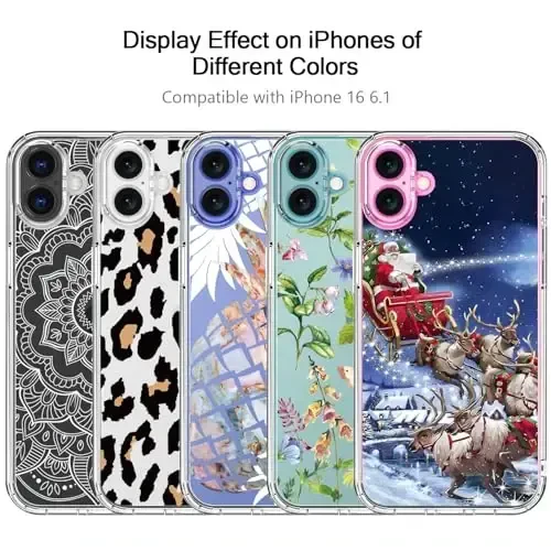 bicol Christmas Phone Case for iPhone 16 Plus with Screen Protector, Enhanced Camera Protection - Wireless Charging - Slim Shockproof Protective Acrylic Clear Cover for Women Girls - Santa Sleigh - 5