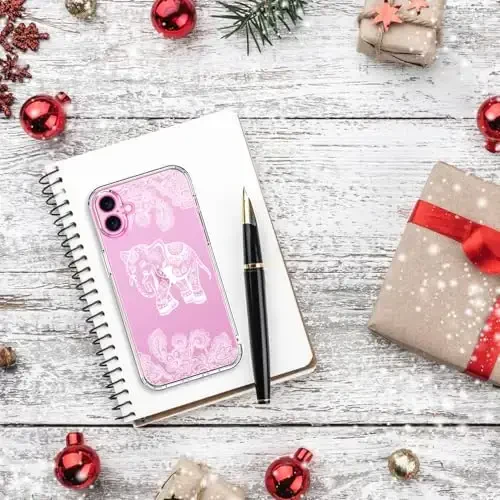 bicol for iPhone 16 Plus Case with Screen Protector, Enhanced Camera Protection, Crystal Acrylic Clear with Fashionable Designs for Girls Women, Slim Fit Protective Phone Cover, Beautiful Elephant - 6