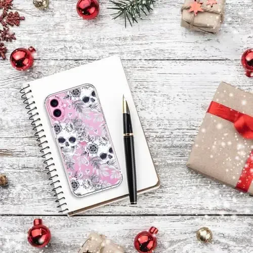 bicol for iPhone 16 Plus Case with Screen Protector, Enhanced Camera Protection, Crystal Acrylic Clear with Fashionable Designs for Girls Women, Slim Fit Protective Phone Cover, Elegant Skulls - 6