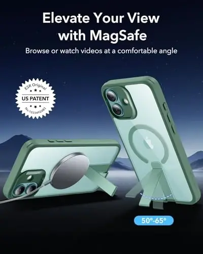 ESR for iPhone 16 Plus Case with Kickstand, Compatible with MagSafe, Magnetic Military-Grade Shockproof Fully Adjustable Flickstand Phone Case, Boost Series, Clear Green - ESR (1)