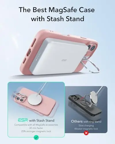 ESR for iPhone 16 Plus Case, Silicone Case with Stand, Military-Grade Protection, Built-in Camera Stash Stand, Magnetic Phone Case for iPhone 16 Plus, Cloud Series, Pink - 4
