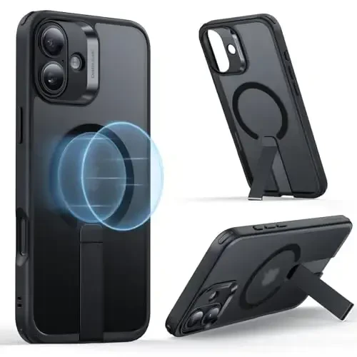 ESR for iPhone 16 Plus Case with Kickstand, Compatible with MagSafe, Magnetic Case for iPhone 16 Plus, Fully Adjustable Flickstand, Military-Grade Shockproof Case, Boost Series, Frosted Black - 1