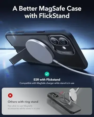 ESR for iPhone 16 Plus Case with Kickstand, Compatible with MagSafe, Magnetic Case for iPhone 16 Plus, Fully Adjustable Flickstand, Military-Grade Shockproof Case, Boost Series, Frosted Black - 3
