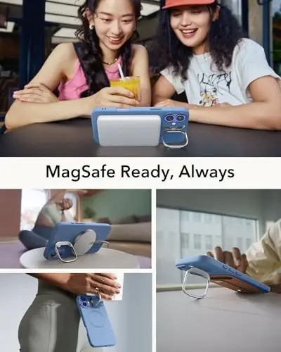 ESR for iPhone 16 Plus Case, Camera Control Button Silicone Case with Stand, Compatible with MagSafe, Built-in Camera Stash Stand, Magnetic Phone Case, Cloud Series, Teal - 4