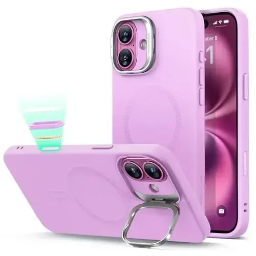 ESR for iPhone 16 Plus Case, Camera Control Button Silicone Case with Stand, Compatible with MagSafe, Built-in Camera Stash Stand, Magnetic Phone Case, Cloud Series, Pink - 1