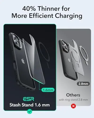 ESR for iPhone 16 Plus Case, Compatible with MagSafe, Military-Grade Protective Case, Built-in Stash Stand Phone Case, Scratch-Resistant Back Cover, Classic Series, Clear Black - 6