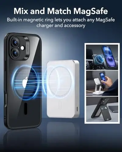 ESR for iPhone 16 Plus Case, Compatible with MagSafe, Shockof Military-Grade tection, Magnetic Phone Case for iPhone 16 Plus, Classic Hybrid Case (HaloLock), Clear Black - 6
