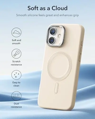 ESR for iPhone 16 Plus Case, Silicone Case with Stand, Military-Grade Protection, Built-in Camera Stash Stand, Magnetic Phone Case for iPhone 16 Plus, Cloud Series, Light Tan - 2