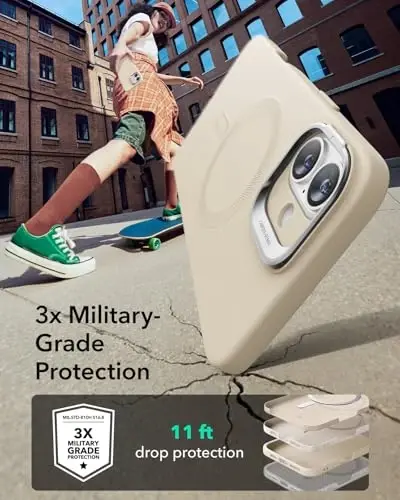 ESR for iPhone 16 Plus Case, Silicone Case with Stand, Military-Grade Protection, Built-in Camera Stash Stand, Magnetic Phone Case for iPhone 16 Plus, Cloud Series, Light Tan - 3