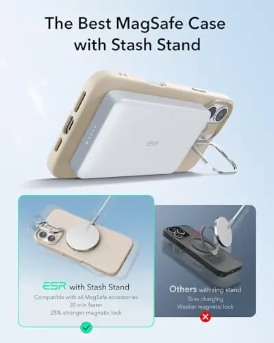 ESR for iPhone 16 Plus Case, Silicone Case with Stand, Military-Grade Protection, Built-in Camera Stash Stand, Magnetic Phone Case for iPhone 16 Plus, Cloud Series, Light Tan - 4