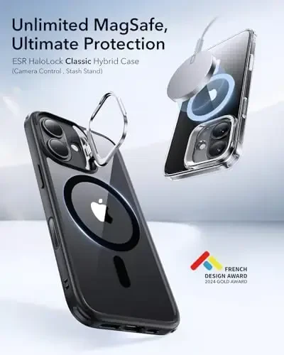 ESR for iPhone 16 Plus Case, Compatible with, Military-Grade Protective Case, Built-in Stash Stand Phone Case, Scratch-Resistant Back Cover, Classic Series, Clear Black - 3