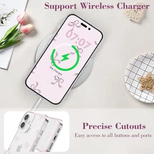 EYZUTAK Case for iPhone 16 Plus, Clear Cute Ribbon Bowknot Pattern Aesthetic Transparent Phone Case Raised Camera Protection Stylish Slim Soft Durable TPU Protective Cover for Women Girls - Pink - 9