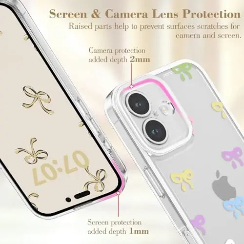 EYZUTAK Case for iPhone 16 Plus, Clear Cute Ribbon Bowknot Pattern Aesthetic Transparent Phone Case Raised Camera Protection Stylish Slim Soft Durable TPU Protective Cover for Women Girls - Colorful - 2