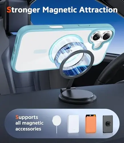 FNTCASE for iPhone 16 Plus Case: Clear Magnetic Phone Cases Compatible with Magsafe Slim Anti Yellowing Military Grade Drop Protection Rugged Protective Transparent Cell Cover (B-Teal Magnetic) - 4