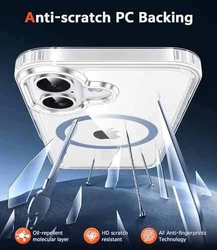 FNTCASE for iPhone 16 Plus Case: Clear Magnetic Phone Cases Compatible with Magsafe Slim Anti Yellowing Military Grade Drop Protection Rugged Protective Transparent Cell Cover (D-Blue Magnetic) - 5