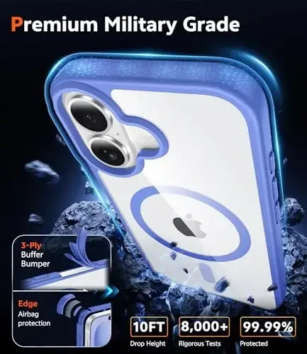FNTCASE for iPhone 16 Plus Case: Clear Magnetic Phone Cases Compatible with Magsafe Slim Anti Yellowing Military Grade Drop Rugged Protective Transparent Cell Cover (D-Ultramarine Magnetic) - 6