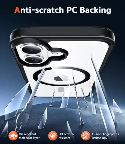 FNTCASE for iPhone 16 Plus Case: Clear Magnetic Phone Cases with Screen Protector Compatible with Magsafe Slim Anti Yellowing Rugged Shockproof Protective Transparent Cell Phone Cover (B-Black) - 5